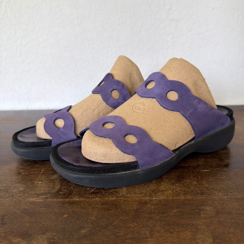 Dansko Solvei Slide Purple Sandals Plum Purple Y2K Scalloped Eclectic Boho Sz 38